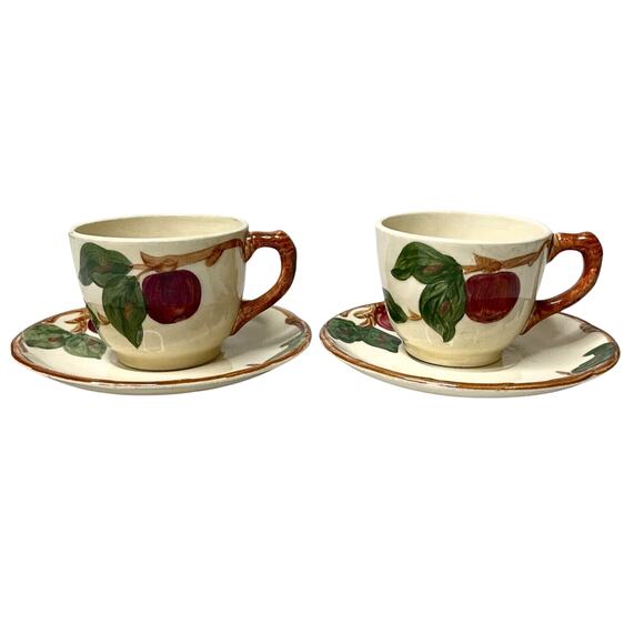 Lot of 4 Vintage Franciscan Apple Tea Cups & Saucers Hand Decorated, Made in USA - Picture 1 of 16